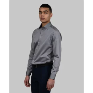 Camisa hombre J. HARVEST & FROST RB122 TWILL SLIM 2912202, Gris, con modelo, vista frontal de tres cuartos