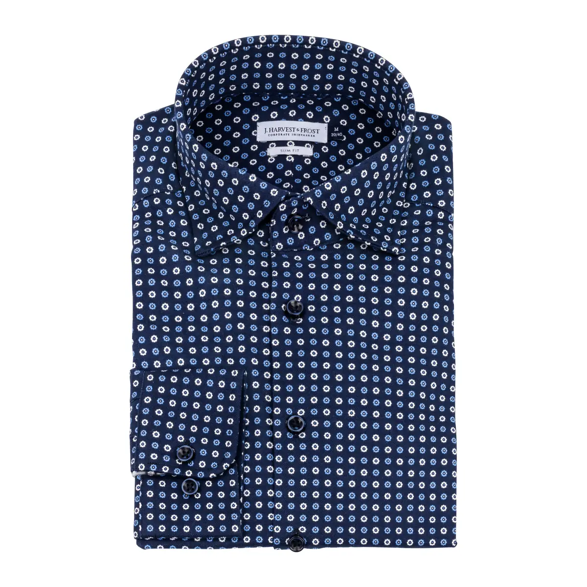 Camisa J. HARVEST & FROST IB131 PIQUE KNIT REGULAR 2913101 12 Camisa J. HARVEST & FROST IB131 PIQUE KNIT REGULAR 2913101, presentación plegada y detalle del cuello