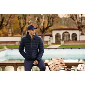 Chaqueta de hombre James Harvest Woodlake Heights 2111037, Marino, con modelo en exterior