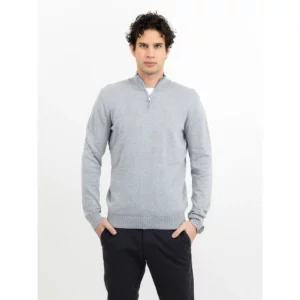 Jersey unisex James Harvest Ashland Halfzip 2112515, Gris marengo, con modelo, vista frontal