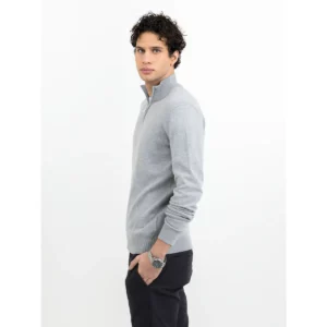 Jersey unisex James Harvest Ashland Halfzip 2112515, Gris marengo, con modelo, lateral izquierdo
