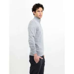 Jersey unisex James Harvest Ashland Halfzip 2112515, Gris marengo, con modelo, lateral derecho