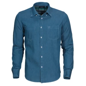 Camisa hombre JAMES HARVEST JUPITER 2113035, Azul tejano, vista frontal