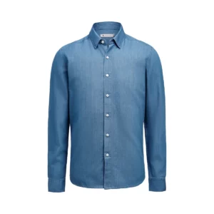 Camisa de hombre James Harvest Sayville Shirt 2113046, tejano, vista frontal