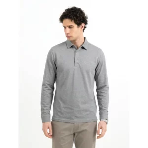 Polo hombre JAMES HARVEST AMERICAN SUPREME POLO L/S 2115007, Gris marengo, con modelo, vista frontal