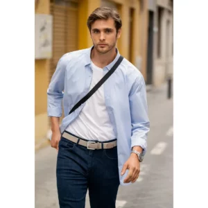 Camisa de hombre James Harvest Acton 2113040, con modelo en exterior