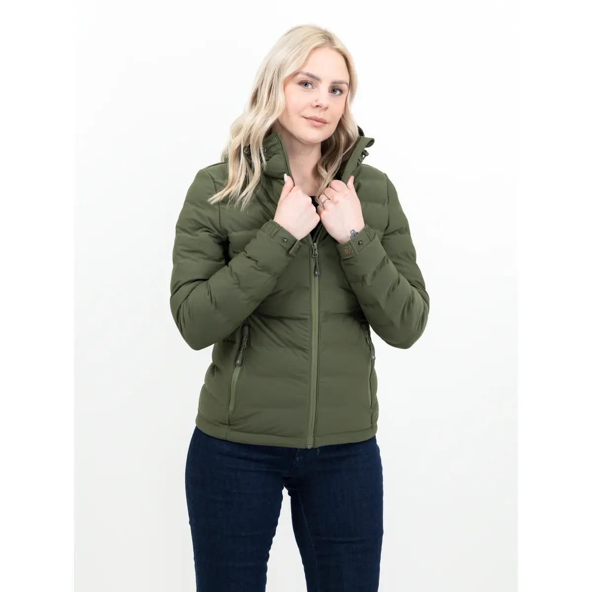 Chaqueta de mujer JAMES HARVEST WOODLAKE WOMAN 2121041 1 Chaqueta de mujer James Harvest Woodlake Woman 2121041, Moss green, con modelo, vista frontal