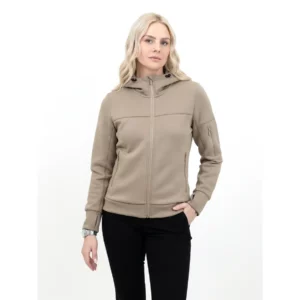 Sudadera de mujer James Harvest Montana Midlayer 2122045, Nogal, con modelo, vista frontal