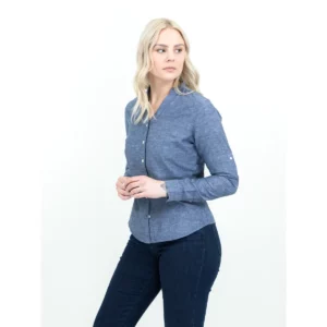 Camisa de mujer James Harvest Townsend Woman 2123032, Marino, con modelo, lateral izquierdo