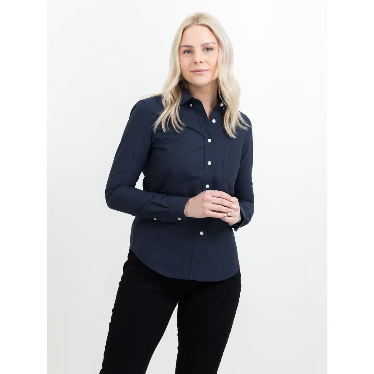 Camisa de mujer JAMES HARVEST ALLEN OXFORD WOMAN 2123033 1 Camisa de mujer James Harvest Allen Oxford Woman 2123033, Marino, con modelo, vista frontal