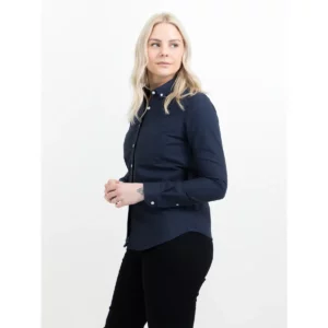 Camisa de mujer James Harvest Allen Oxford Woman 2123033, Marino, con modelo, lateral izquierdo