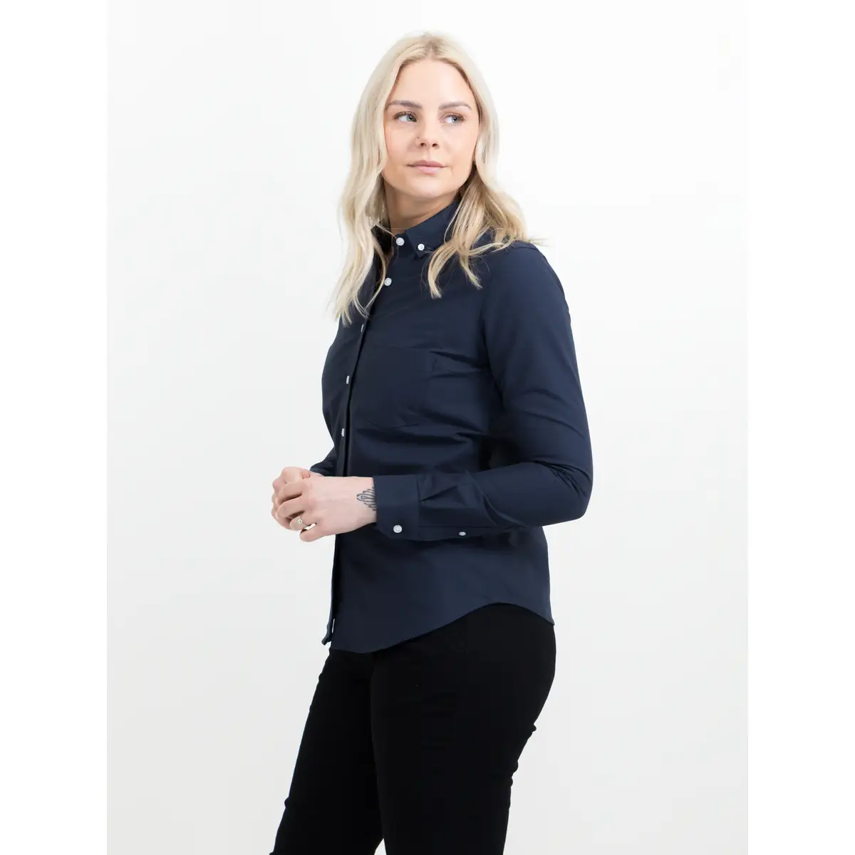 Camisa de mujer JAMES HARVEST ALLEN OXFORD WOMAN 2123033 2 Camisa de mujer James Harvest Allen Oxford Woman 2123033, Marino, con modelo, lateral izquierdo
