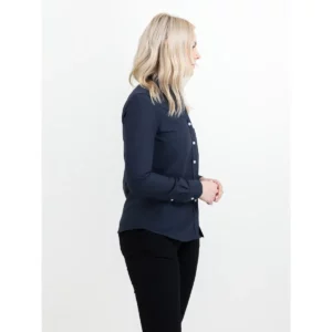 Camisa de mujer James Harvest Allen Oxford Woman 2123033, Marino, con modelo, lateral derecho