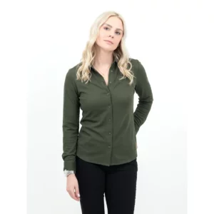 Camisa de mujer James Harvest Hicksville Shirt Woman 2123034, Pine green, con modelo, vista frontal