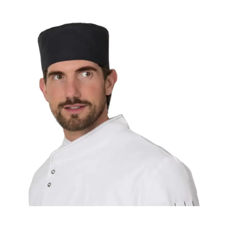 Gorro de cocina Leiber 02/2114 1 Gorro de cocina Leiber 02/2114 negro, puesto en una persona, vista frontal