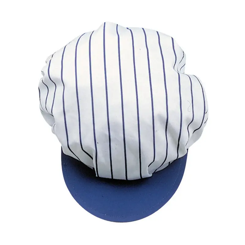 Gorra de cocina con visera Leiber 02/829 4 Gorra de cocina Leiber 02/829 azul royal/blanco, vista de la gorra a rayas azules con visera azul