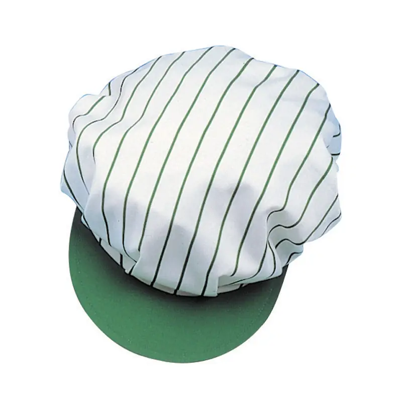 Gorra de cocina con visera Leiber 02/829 5 Gorra de cocina Leiber 02/829 verde bosque/blanco, vista de la gorra a rayas verdes con visera verde