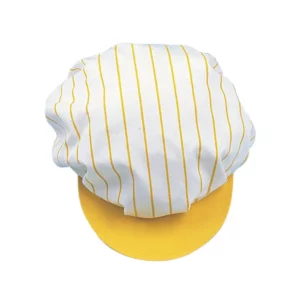 Gorra de cocina Leiber 02/829 amarillo/blanco, vista de la gorra a rayas amarillas con visera amarilla
