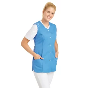 Casaca sin mangas de mujer Leiber 04/1247 azul Caribe, puesta en modelo, vista frontal