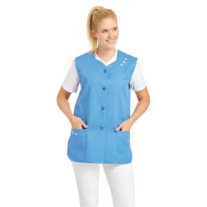 Casaca sin mangas de mujer Leiber 04/472 azul Caribe, puesta en modelo, vista frontal