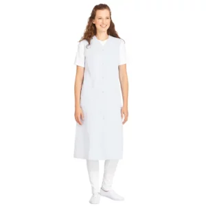 Bata de mujer sin mangas Leiber 05/391 blanco, puesta en modelo