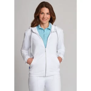 Sudadera con capucha de mujer Leiber 08/1364 blanca, frontal con modelo
