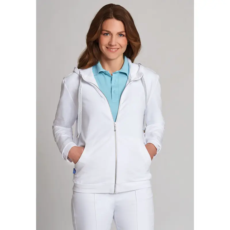 Sudadera con capucha de mujer Leiber 08/1364 1 Sudadera con capucha de mujer Leiber 08/1364 blanca, frontal con modelo