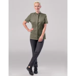 Chaqueta de cocina mujer Leiber BONNIE 08/1376 oliva, frontal con modelo