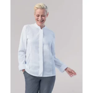 Chaqueta de cocina de mujer Leiber 08/1384 blanca, vista frontal con modelo