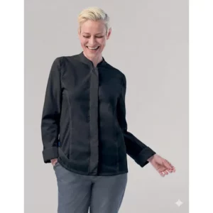 Chaqueta de cocina de mujer Leiber 08/1384 negra, vista frontal con modelo