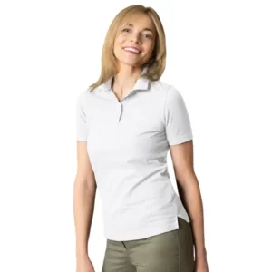 Polo de mujer Leiber 08/1394 blanco, vista frontal puesta en modelo