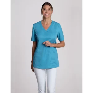 Casaca sanitaria de mujer Leiber 08/2136 turquesa, puesta en modelo, vista frontal