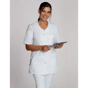 Casaca sanitaria de mujer Leiber 08/2142 blanco, puesta en modelo, vista frontal