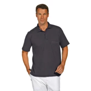 Polo de manga corta Leiber 08/241 en color gris, puesto en modelo