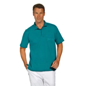 Polo de manga corta Leiber 08/241 en color petróleo, puesto en modelo