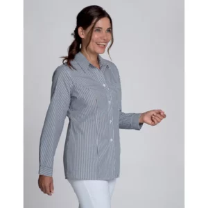 Blusa de mujer Leiber 08/2445 de rayas blancas y negras, puesta de frente