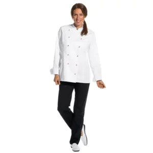 Chaqueta de cocina de mujer Leiber 08/2518 blanco, puesto en modelo, vista de cuerpo entero