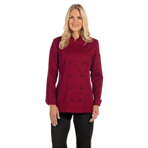Chaqueta de cocina de mujer Leiber 08/2518 burdeos, puesto en modelo, vista frontal