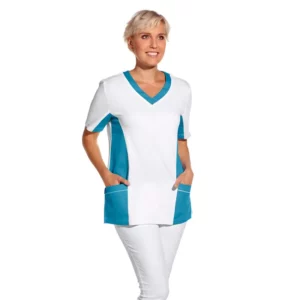 Casaca bicolor de mujer Leiber 08/2531 blanco/turquesa, puesta en modelo