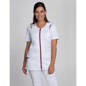 Casaca de mujer Leiber 08/2533 blanco y cereza, frontal sobre modelo