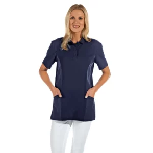 Casaca tipo polo de mujer Leiber 08/2546 azul marino, vista frontal con modelo