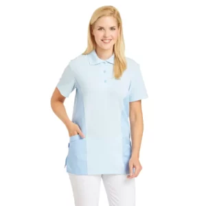 Casaca tipo polo de mujer Leiber 08/2546 celeste, vista frontal de la prenda