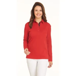 Polo unisex Leiber 08/2638 rojo/negro, vista frontal puesta en modelo