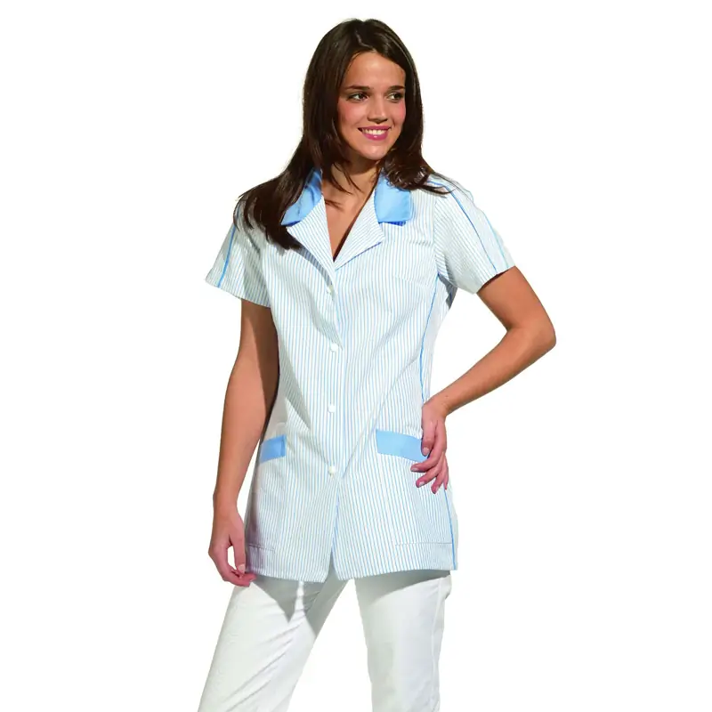 Casaca rayada de mujer Leiber 08/559 4 Casaca Leiber 08/559 blanco/celeste, vista frontal puesta en modelo