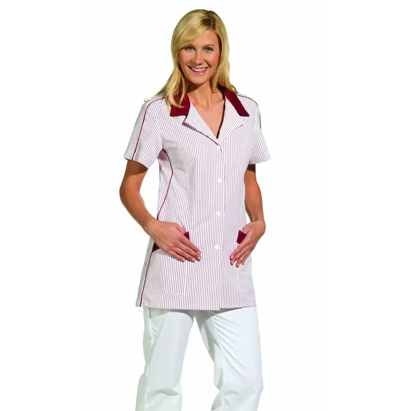 Casaca rayada de mujer Leiber 08/559 2 Casaca Leiber 08/559 blanco/burdeos, vista frontal puesta en modelo
