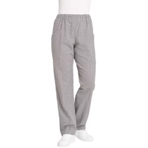Pantalón de cocina unisex Leiber 08/609 blanco y negro, frontal en maniquí