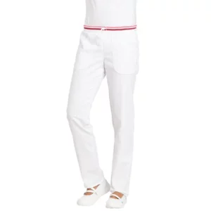 Pantalón de mujer Leiber 08/6750 Blanco/Cereza, frontal del pantalón puesto