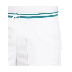 Pantalón de mujer Leiber 08/6751 Blanco/Petróleo, detalle de cintura y bolsillo