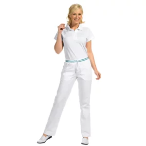 Pantalón de mujer Leiber 08/6751 Blanco/Petróleo, frontal del pantalón con modelo