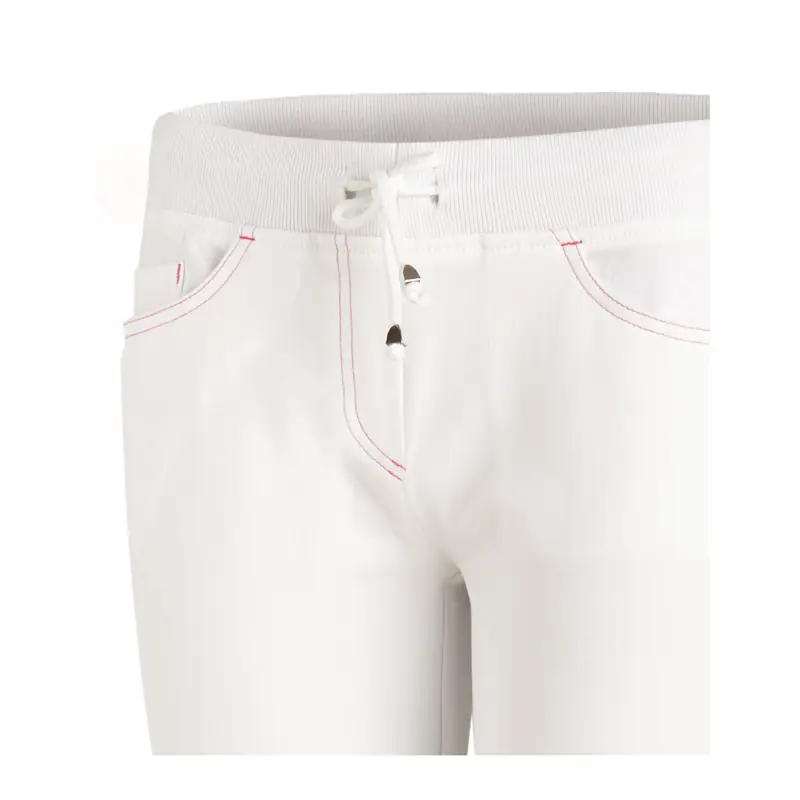 Pantalón sanitario de mujer Leiber 08/7100 3 Pantalón de mujer Leiber 08/7100 blanco/rosa intenso, detalle frontal de la prenda